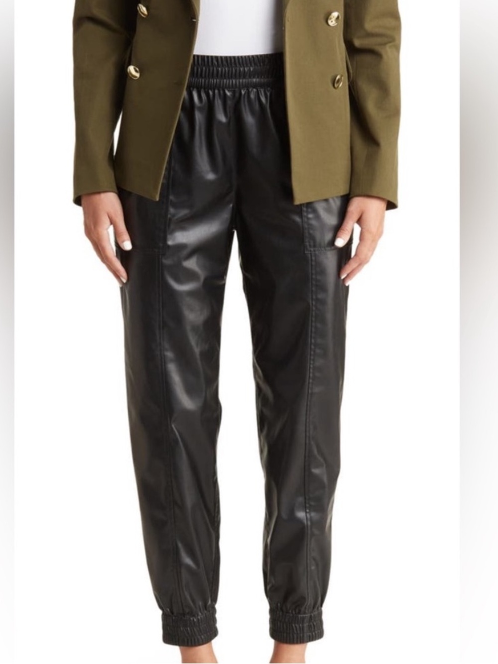 Derek Lam 10 Crosby Faux Leather Black Jogger Pants Size 10